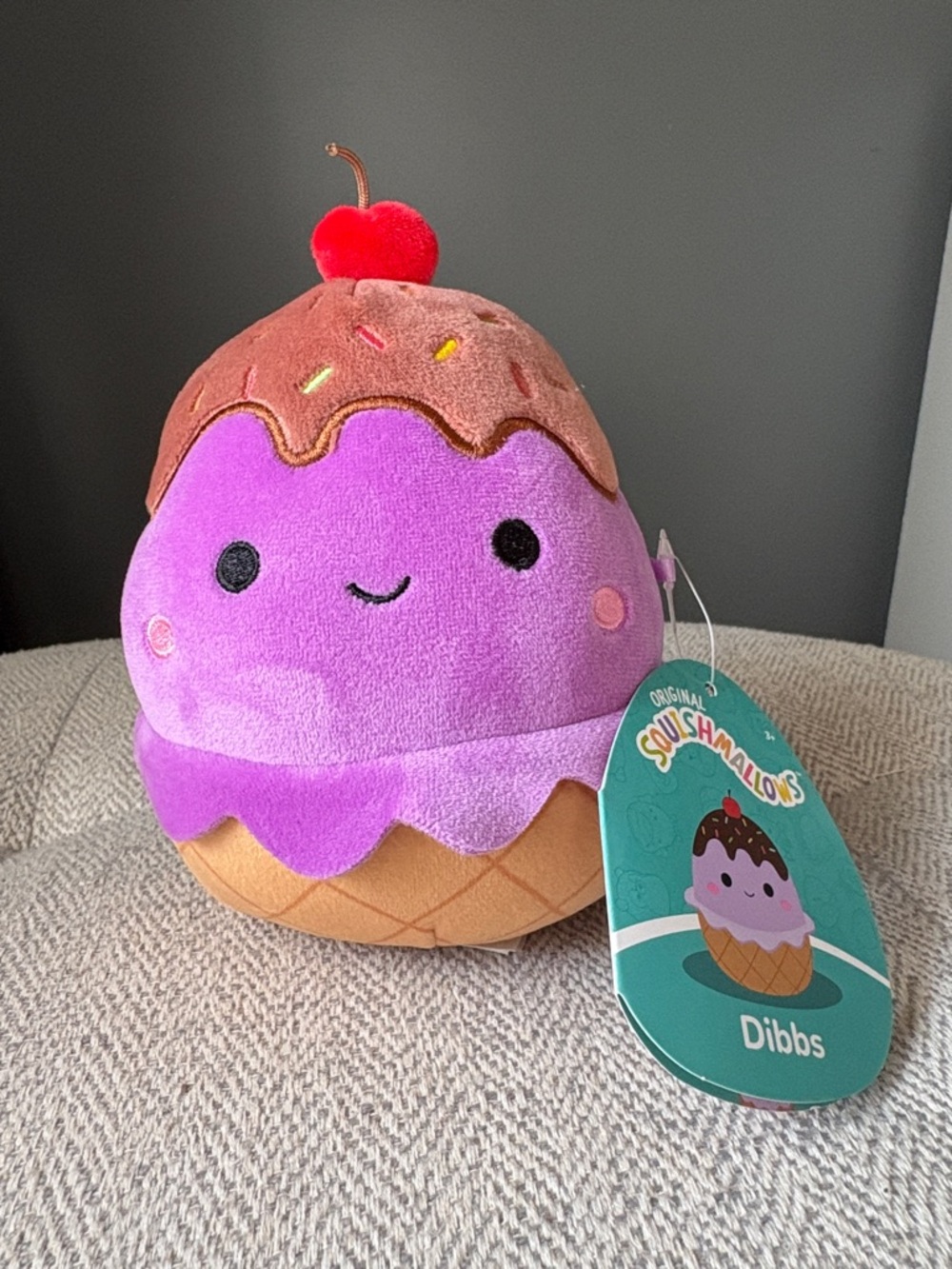 Squishmallows Dibbs Purple Plush Ice Cream with Brown Topping & Red Cherry